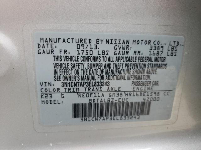 Photo 10 from auction – 2014 NISSAN VERSA with VIN 3N1CN7AP3EL833243