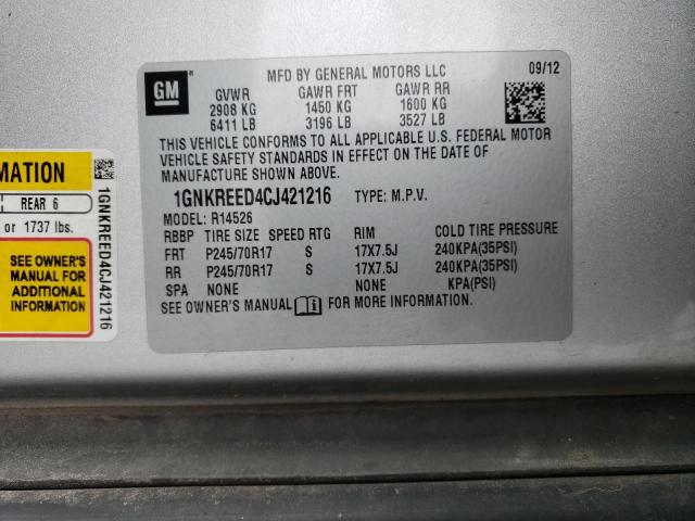 Photo 10 from auction – 2012 CHEVROLET TRAVERSE L with VIN 1GNKREED4CJ421216