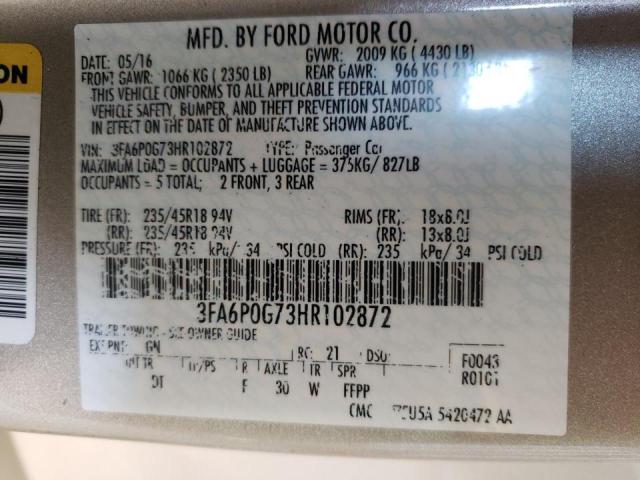 Photo 10 from auction – 2017 FORD FUSION S with VIN 3FA6P0G73HR102872