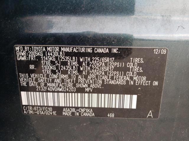 Photo 10 from auction – 2010 TOYOTA RAV4 with VIN 2T3ZF4DV0AW024203