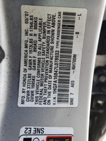 Photo 10 from auction – 2007 HONDA CIVIC EX with VIN 1HGFA16847L078933