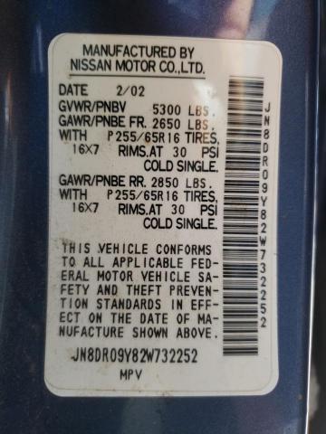 Photo 10 from auction – 2002 NISSAN PATHFINDER with VIN JN8DR09Y82W732252