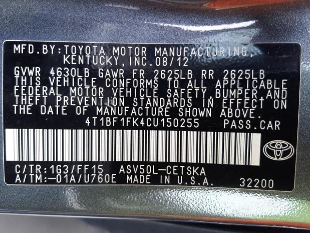 Photo 10 from auction – 2012 TOYOTA CAMRY BASE with VIN 4T1BF1FK4CU150255