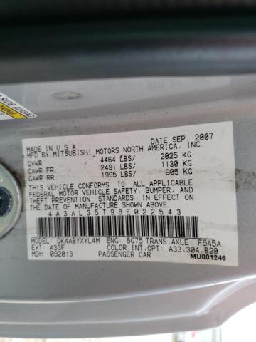 Photo 10 from auction – 2008 MITSUBISHI ECLIPSE SP with VIN 4A3AL35T98E022543