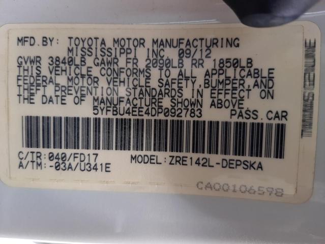 Photo 10 from auction – 2013 TOYOTA COROLA with VIN 5YFBU4EE4DP092783
