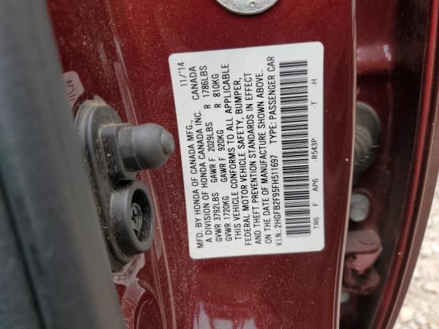 Foto 10 de la subasta – 2015 HONDA CIVIC EXL con VIN 2HGFB2F95FH511697