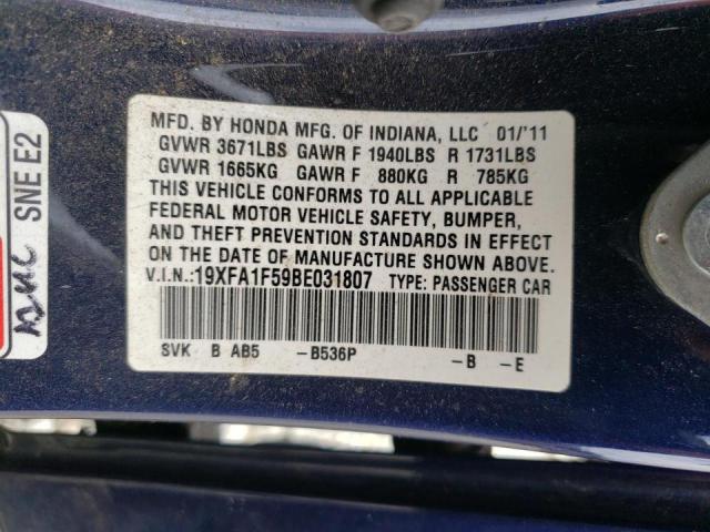 Photo 10 from auction – 2011 HONDA CIVIC LX with VIN 19XFA1F59BE031807