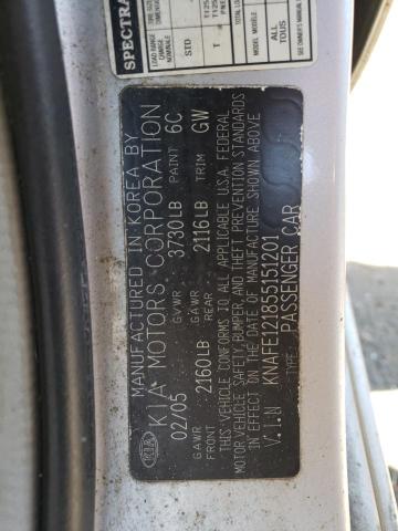 Photo 10 from auction – 2005 KIA SPECTRA LX with VIN KNAFE121855151201