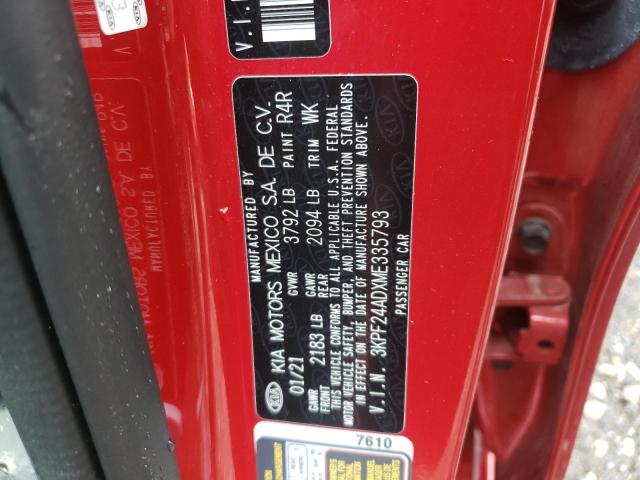 Photo 10 from auction – 2021 KIA FORTE FE with VIN 3KPF24ADXME335793