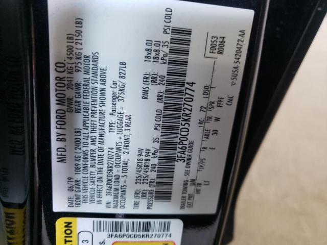 Photo 10 from auction – 2019 FORD FUSION SEL with VIN 3FA6P0CD5KR270774