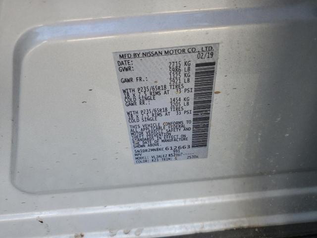 Photo 10 from auction – 2019 NISSAN PATHFINDER with VIN 5N1DR2MN8KC612663