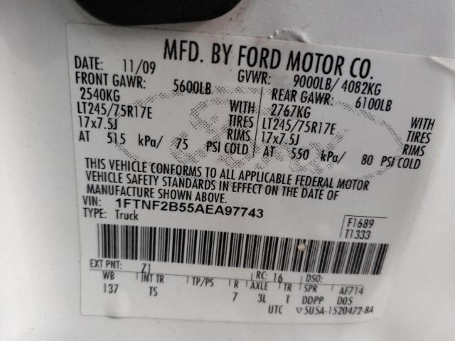 Photo 10 from auction – 2010 FORD F250 SUPER with VIN 1FTNF2B55AEA97743