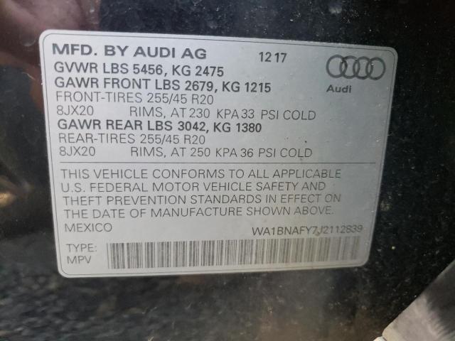 Photo 10 from auction – 2018 AUDI Q5 PREMIUM with VIN WA1BNAFY7J2112839