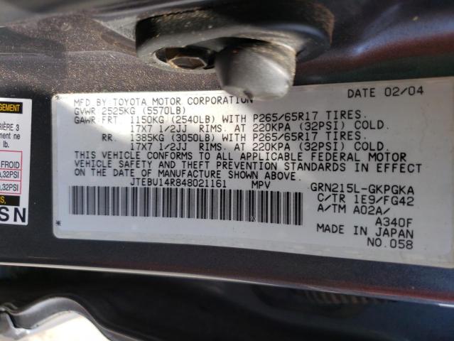Photo 10 from auction – 2004 TOYOTA 4RUNNER SR with VIN JTEBU14R848021161