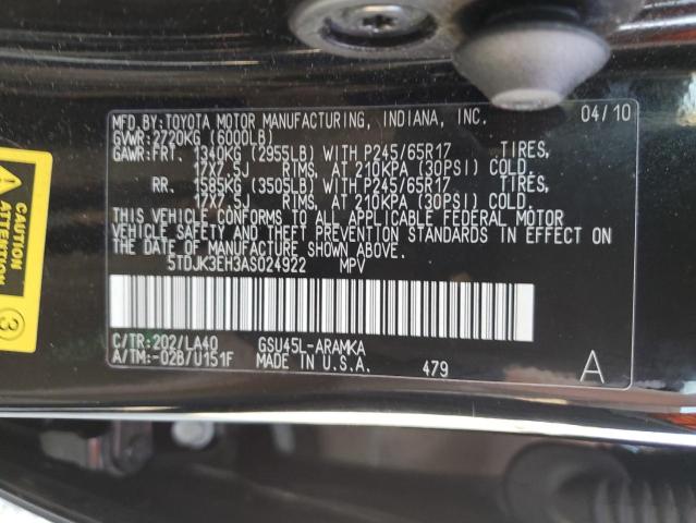 Photo 10 from auction – 2010 TOYOTA HIGHLANDER with VIN 5TDJK3EH3AS024922