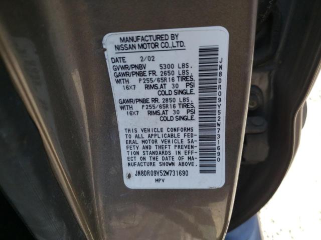Photo 10 from auction – 2002 NISSAN PATHFINDER with VIN JN8DR09Y52W731690