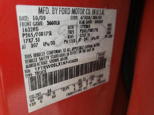 Photo 10 from auction – 2001 FORD F150 SUPER with VIN 1FTRW08LX1KF45620