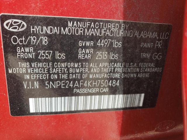 Photo 10 from auction – 2019 HYUNDAI SONATA SE with VIN 5NPE24AF4KH750484