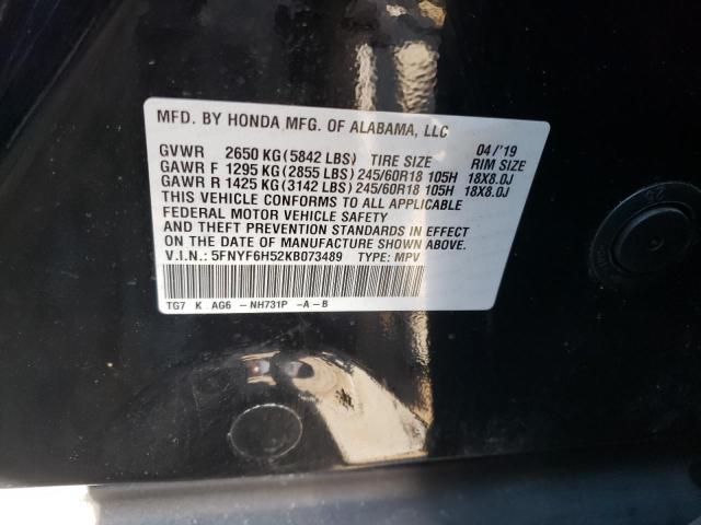 Photo 10 from auction – 2019 HONDA PILOT EXL with VIN 5FNYF6H52KB073489