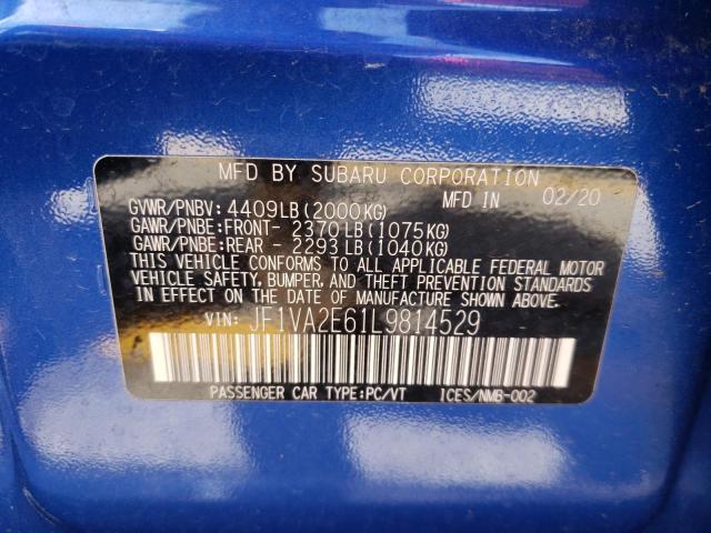 Photo 10 from auction – 2020 SUBARU WRX STI with VIN JF1VA2E61L9814529