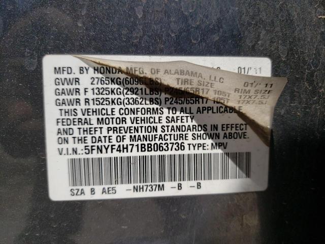 Photo 10 from auction – 2011 HONDA PILOT EXLN with VIN 5FNYF4H71BB063736