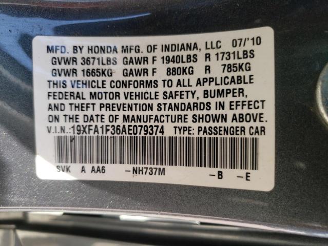 Photo 10 from auction – 2010 HONDA CIVIC VP with VIN 19XFA1F36AE079374
