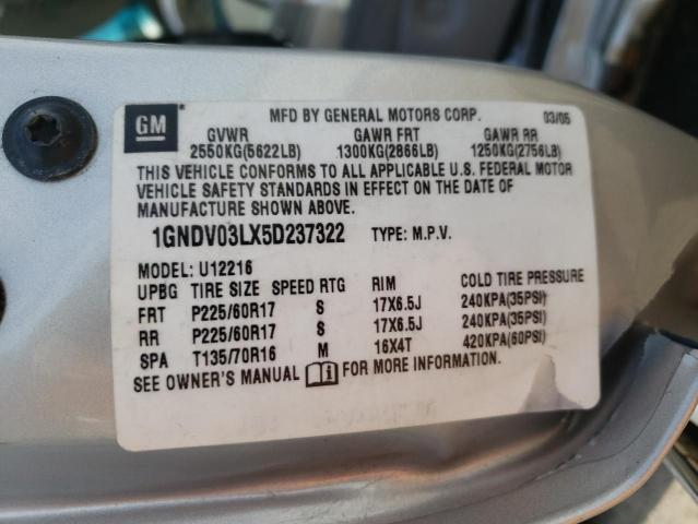 Photo 10 from auction – 2005 CHEVROLET UPLANDER with VIN 1GNDV03LX5D237322