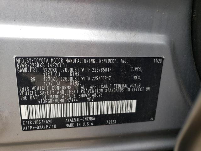 Photo 10 from auction – 2021 TOYOTA RAV4 XLE with VIN 4T3R6RFV0MU017444