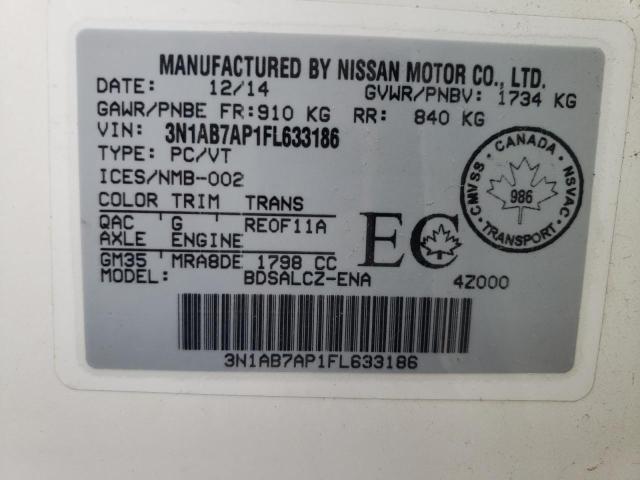 Photo 10 from auction – 2015 NISSAN SENTRA S with VIN 3N1AB7AP1FL633186