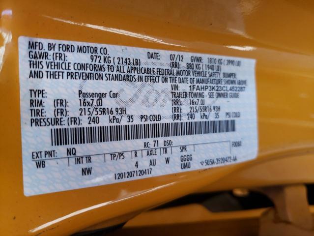 Photo 10 from auction – 2012 FORD FOCUS SE with VIN 1FAHP3K23CL452287