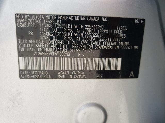 Photo 10 from auction – 2015 TOYOTA RAV4 XLE with VIN 2T3WFREV6FW138213