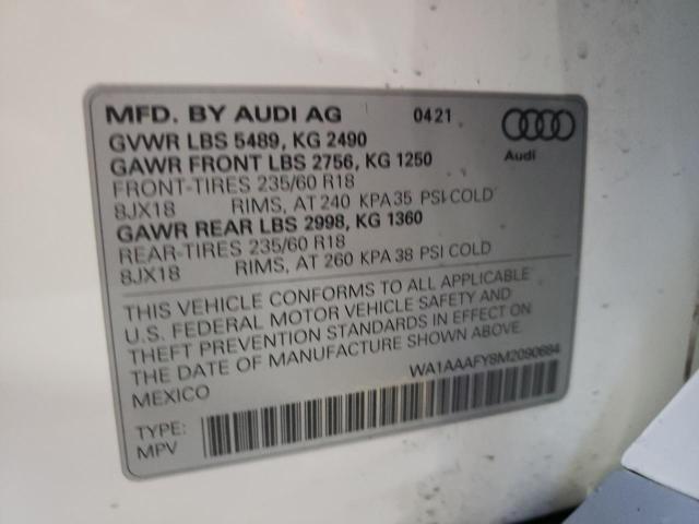 Photo 10 from auction – 2021 AUDI Q5 PREMIUM with VIN WA1AAAFY8M2090684