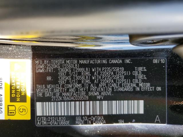 Photo 10 from auction – 2010 LEXUS RX 350 with VIN 2T2ZK1BA0AC039509