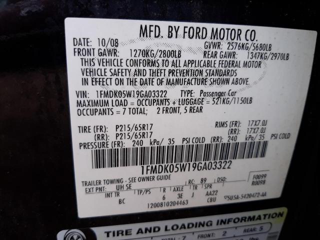 Photo 10 from auction – 2009 FORD TAURUS X S with VIN 1FMDK05W19GA03322