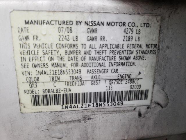 Photo 10 from auction – 2008 NISSAN ALTIMA 2.5 with VIN 1N4AL21E18N553049