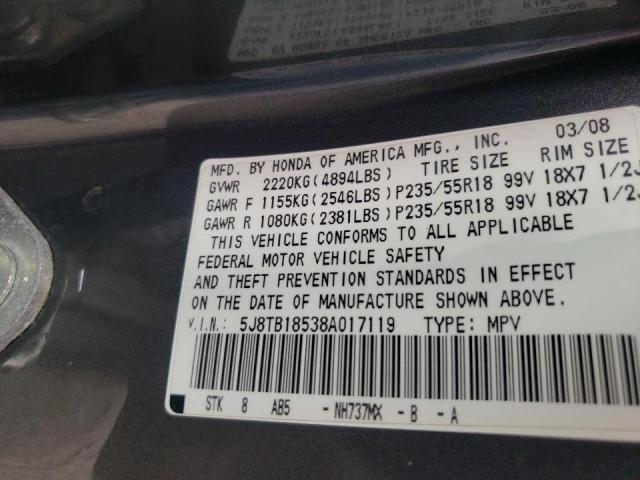 Photo 10 from auction – 2008 ACURA RDX TECHNO with VIN 5J8TB18538A017119
