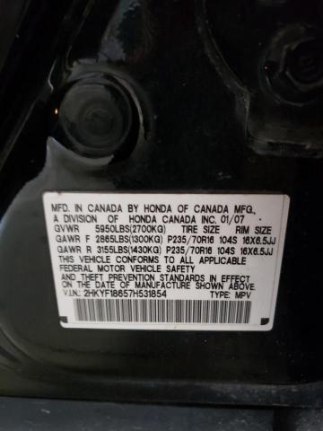 Photo 10 from auction – 2007 HONDA PILOT EXL with VIN 2HKYF18657H531854