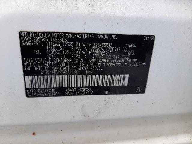 Photo 10 from auction – 2012 TOYOTA RAV4 with VIN 2T3BF4DV6CW212034