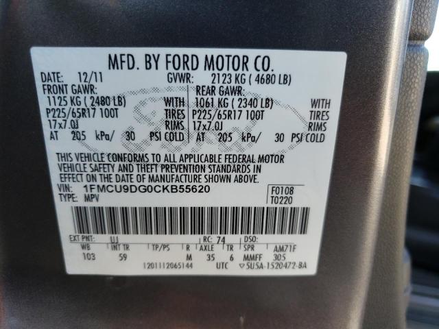Photo 10 from auction – 2012 FORD ESCAPE XLT with VIN 1FMCU9DG0CKB55620