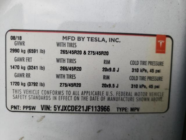 Photo 10 from auction – 2018 TESLA MODEL X with VIN 5YJXCDE21JF113966