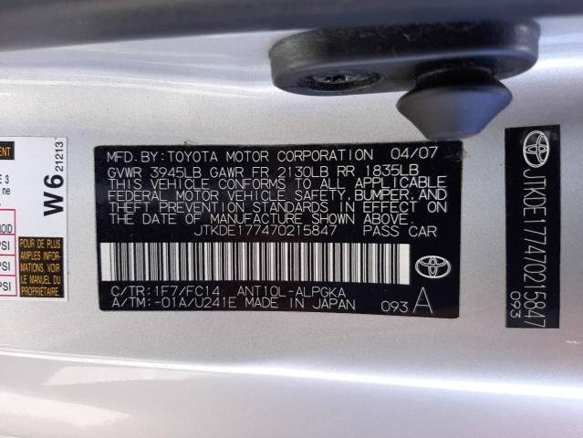 Photo 10 from auction – 2007 TOYOTA SCION TC with VIN JTKDE177470215847