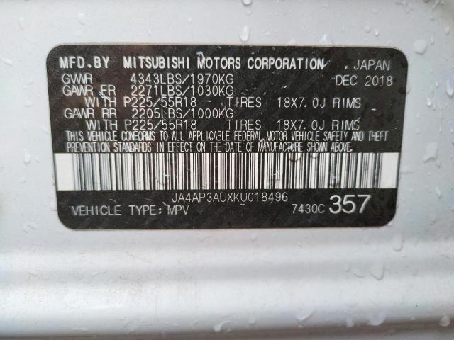 Photo 10 from auction – 2019 MITSUBISHI OUTLANDER with VIN JA4AP3AUXKU018496