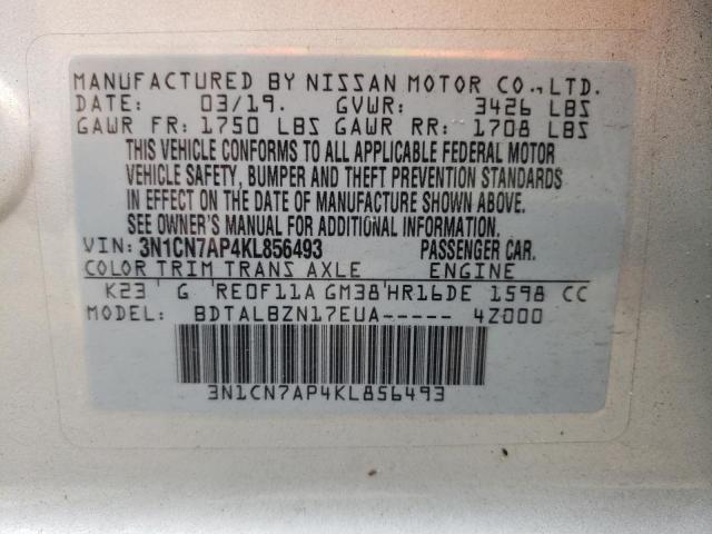 Photo 10 from auction – 2019 NISSAN VERSA S with VIN 3N1CN7AP4KL856493