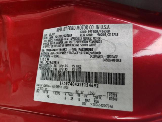 Photo 10 from auction – 2002 FORD MUSTANG with VIN 1FAFP40432F154692