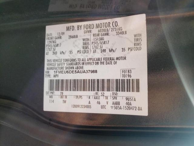 Photo 10 from auction – 2010 FORD EXPLORER X with VIN 1FMEU6DE5AUA37988