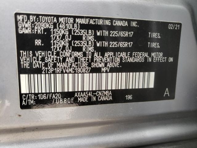 Photo 10 from auction – 2021 TOYOTA RAV4 XLE with VIN 2T3P1RFV4MC190827