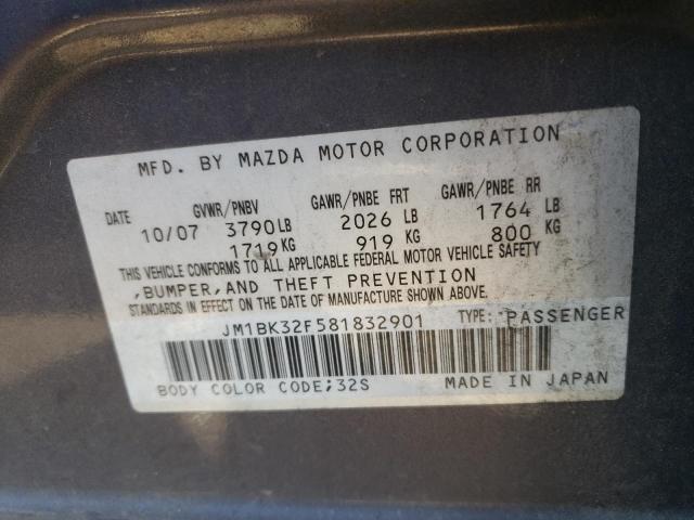 Photo 10 from auction – 2008 MAZDA 3 I with VIN JM1BK32F581832901