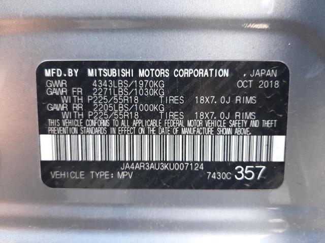 Photo 10 from auction – 2019 MITSUBISHI OUTLANDER with VIN JA4AR3AU3KU007124