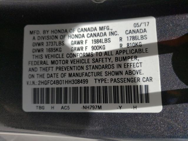 Photo 10 from auction – 2017 HONDA CIVIC LX with VIN 2HGFC4B01HH308499