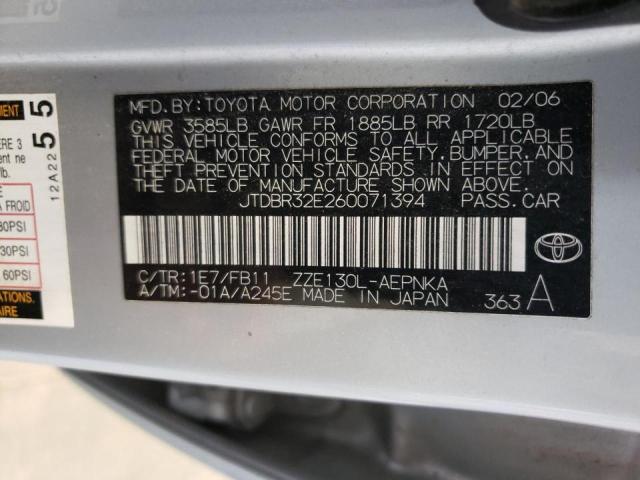 Photo 10 from auction – 2006 TOYOTA COROLLA CE with VIN JTDBR32E260071394